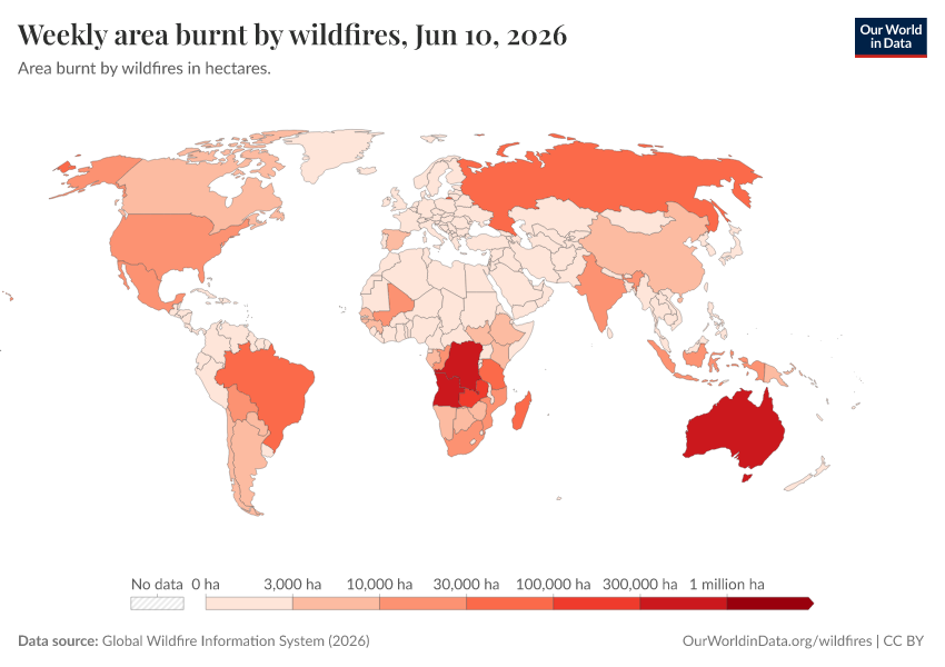 A thumbnail of the "Weekly area burnt by wildfires" chart